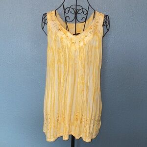 Advance Apparels Yellow Embroidered Sleeveless Summer Top